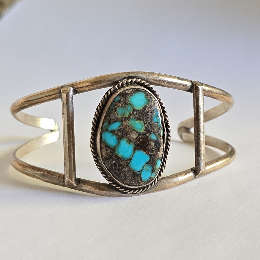 Vintage  Silver & Large Turquoise Cuff Bracelet